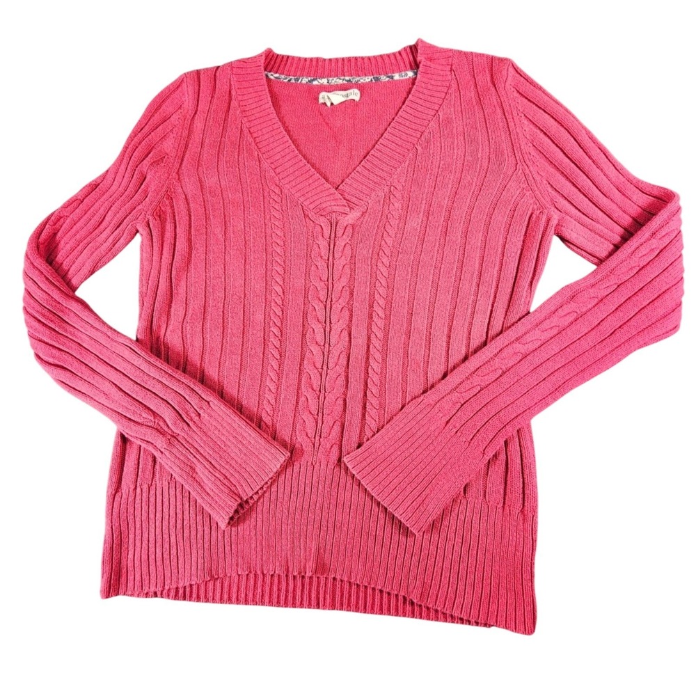 Aeropostale Pink Fitted Cable Knit V Neck Sweater Women's XL Classic Preppy 2011